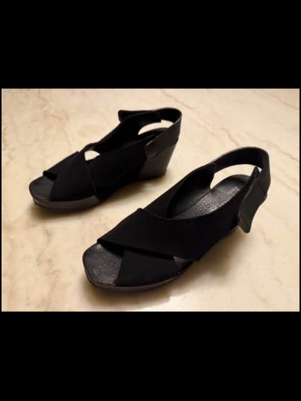 Pedro Garcia Black Slingback Wedge Sandals